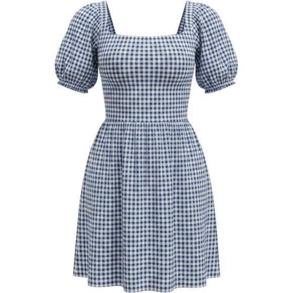 Old Navy Dresses & Skirts - Old Navy Blue Gingham Puff Sleeve Smocked Back Mini Dress with Pockets XL